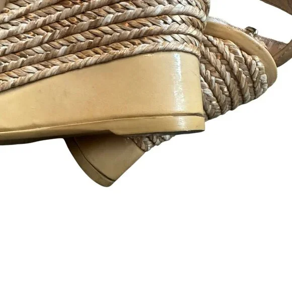 Stuart Weitzman Patent Leather Espadrille Wedge Sandals Heels Size 7 Women's - Picture 8 of 14